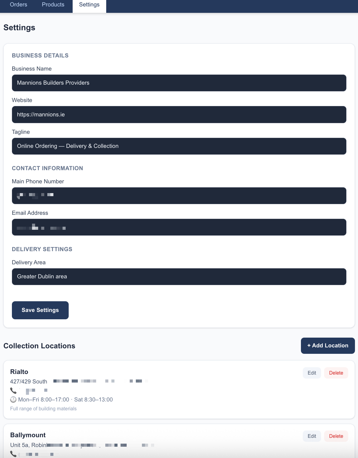 Mannions settings page
